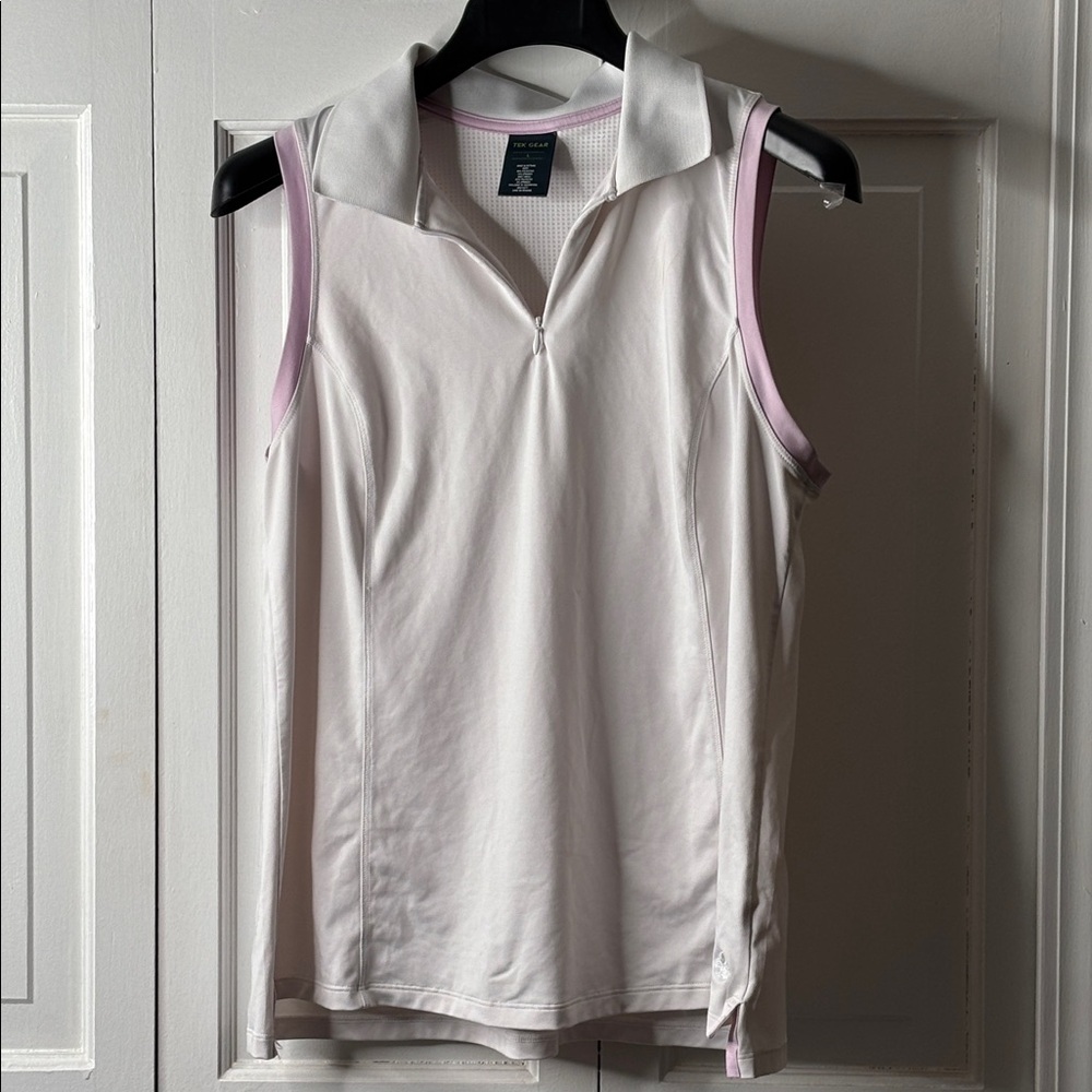 tek gear White Sleeveless Polo Tank with Light Pink Trim